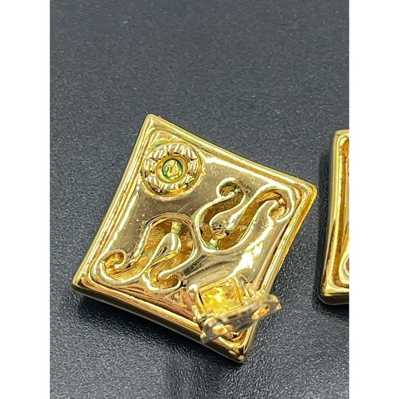 Swarovski Vintage Swan Square Gold Tone Rhinestone Clip On Earrings - Picture 13 of 16